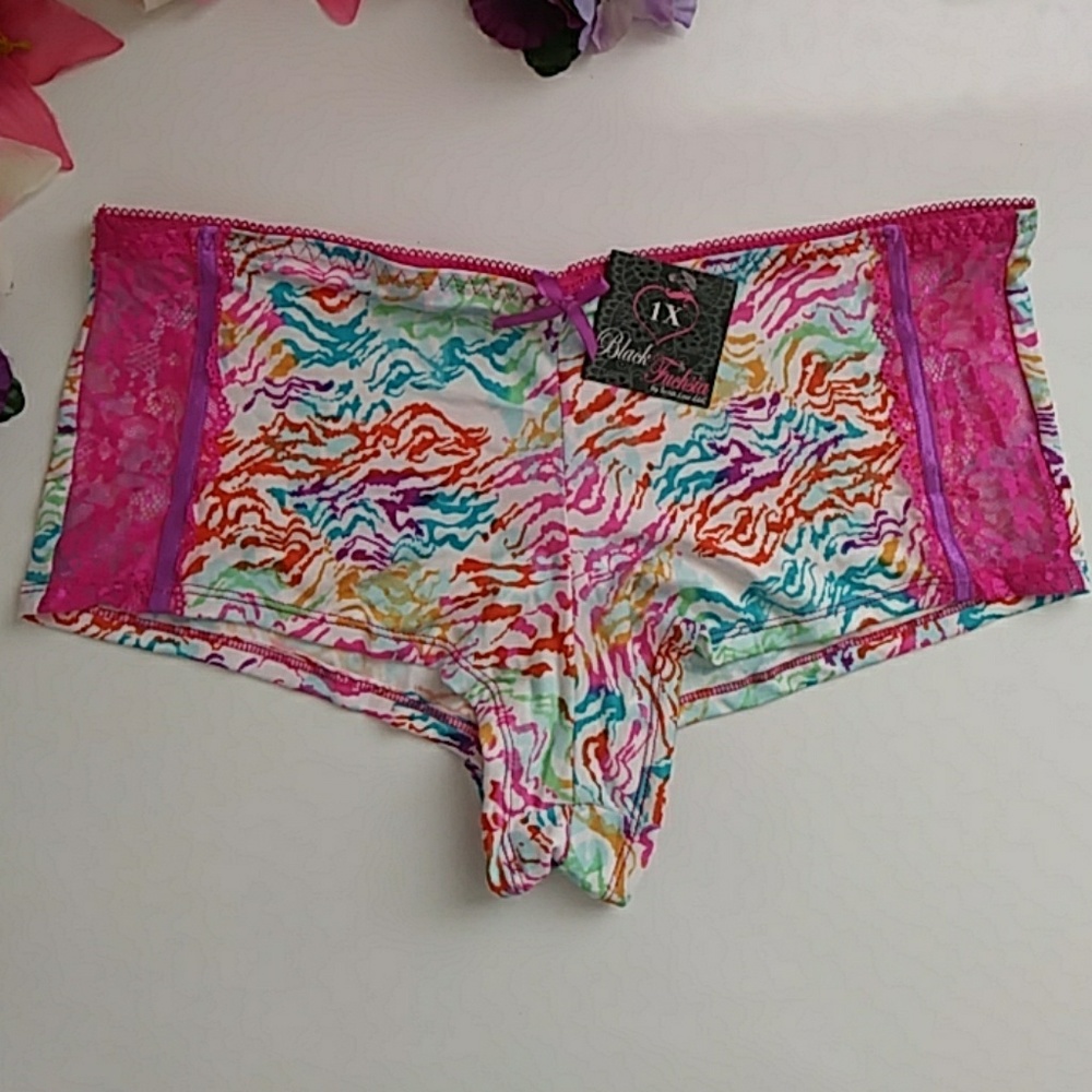 Black Fuchsia Lace Boy Shorts 1X 2X 3X